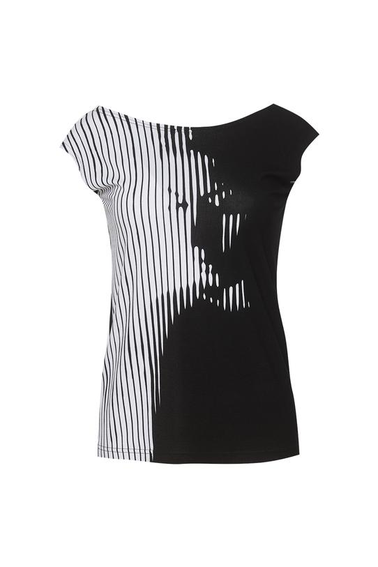 Czarna dzianinowa bluzka z nadrukiem o dopasowanym fasonie - 1