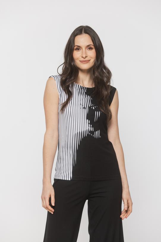 Czarna dzianinowa bluzka z nadrukiem o dopasowanym fasonie - 2