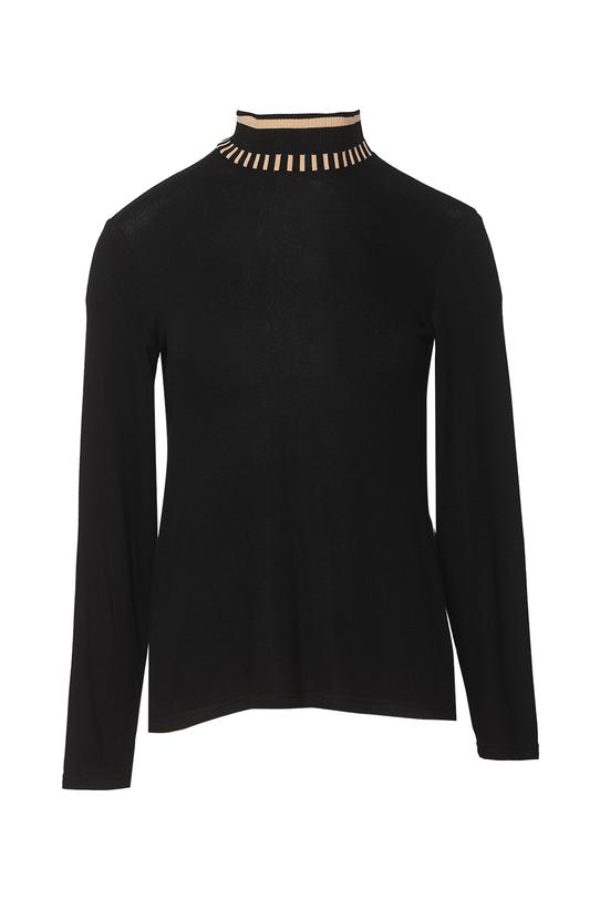 Czarna dzianinowa bluzka z wzorzystym golfem - 1