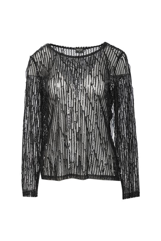 Czarna efektowna bluzka z cekinowymi frędzlami - 1