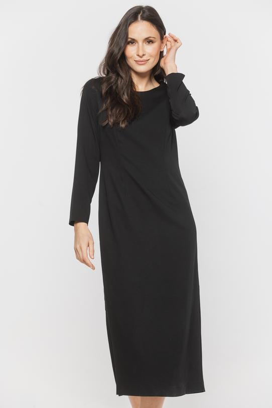 Czarna elegancka sukienka midi o dopasowanym fasonie - 2