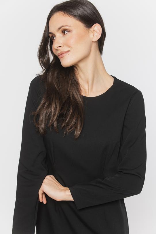 Czarna elegancka sukienka midi o dopasowanym fasonie - 5