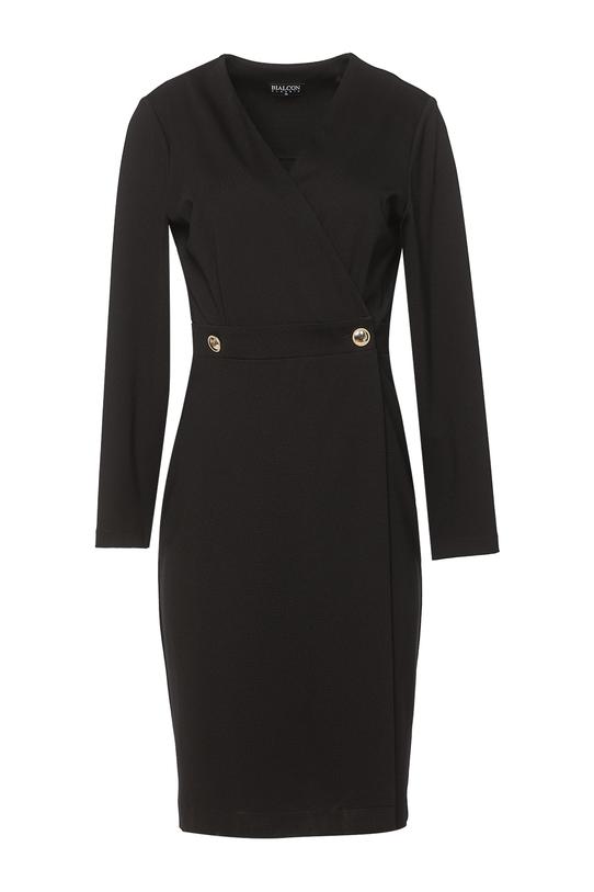 Czarna elegancka sukienka dzianinowa z ozdobnymi złotymi guzikami - 1