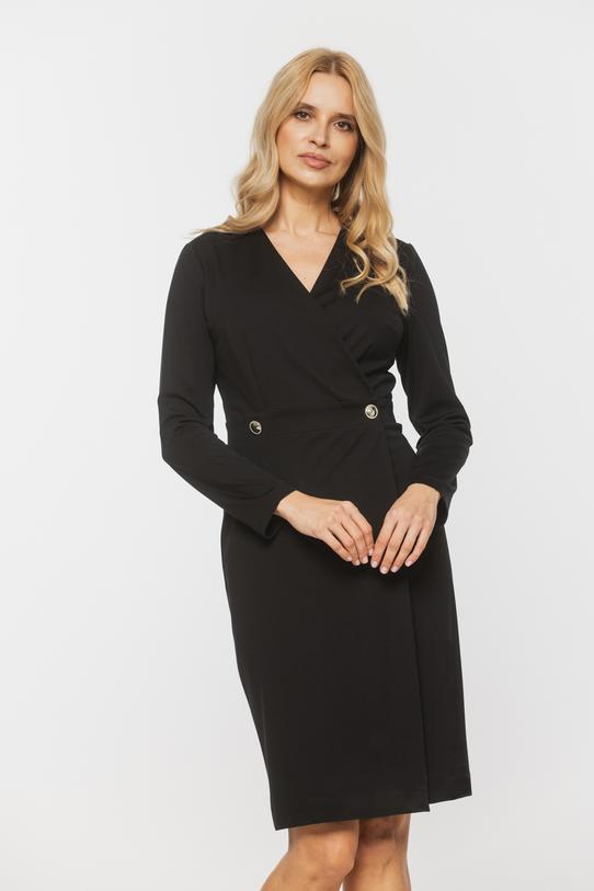 Czarna elegancka sukienka dzianinowa z ozdobnymi złotymi guzikami - 2