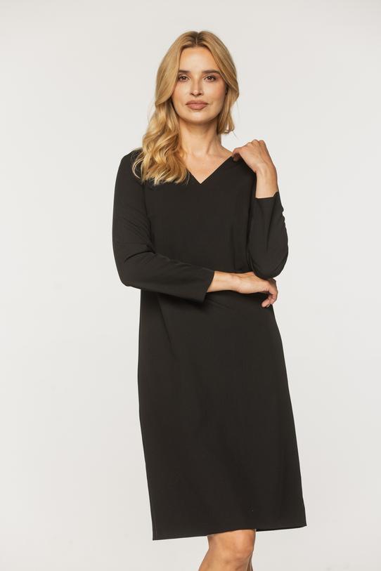 Czarna elegancka sukienka z podszewką i rękawem 3/4