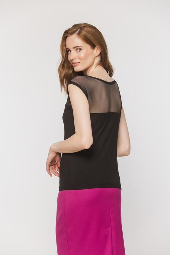Czarna kobieca bluzka z siateczkową wstawką - 4