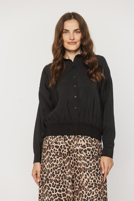 Czarna krótka koszula z modalu w sportowym stylu - 2