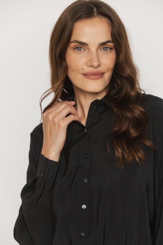 Czarna krótka koszula z modalu w sportowym stylu - 5