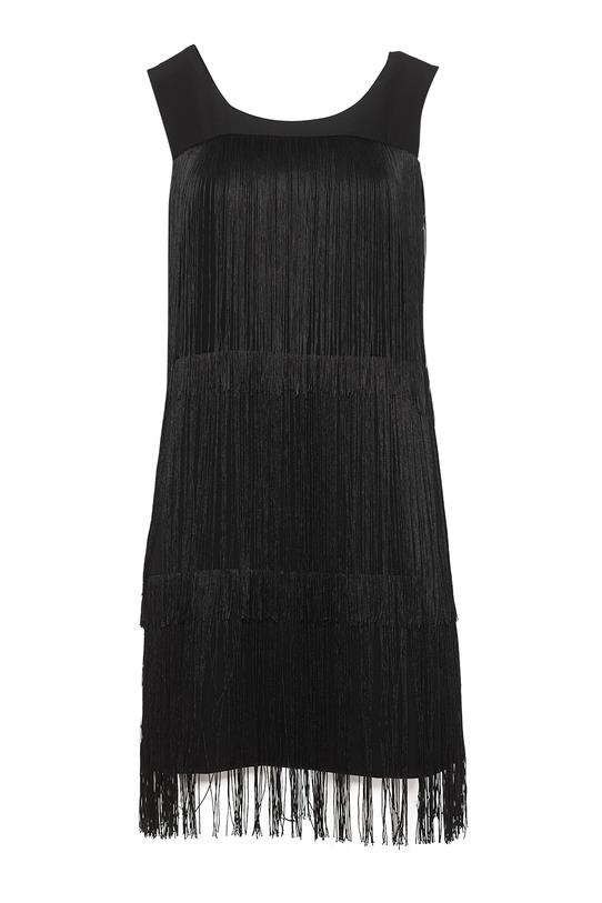 Czarna krótka sukienka z efektownymi frędzlami - 1