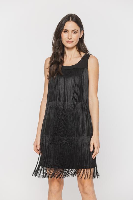 Czarna krótka sukienka z efektownymi frędzlami - 2