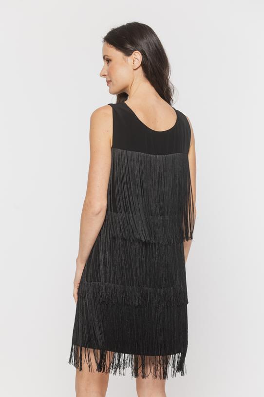 Czarna krótka sukienka z efektownymi frędzlami - 3