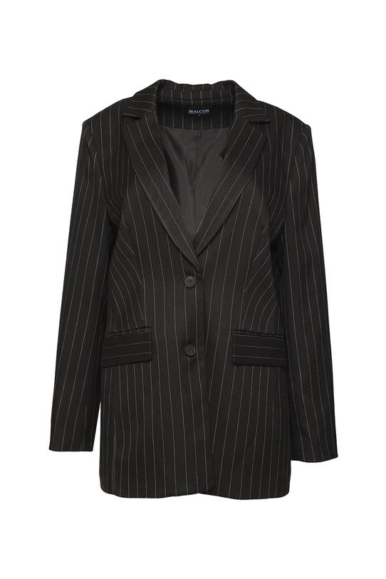 Czarna marynarka w prążek o ponadczasowym fasonie - 1