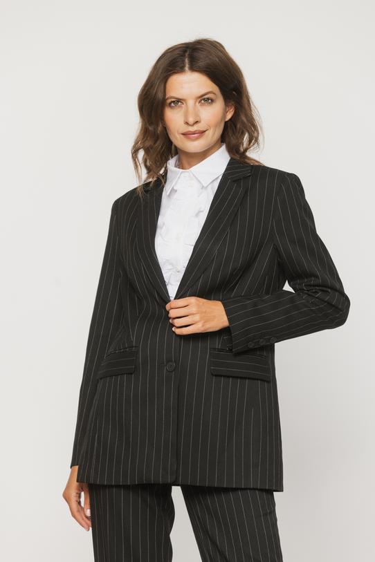 Czarna marynarka w prążek o ponadczasowym fasonie - 2