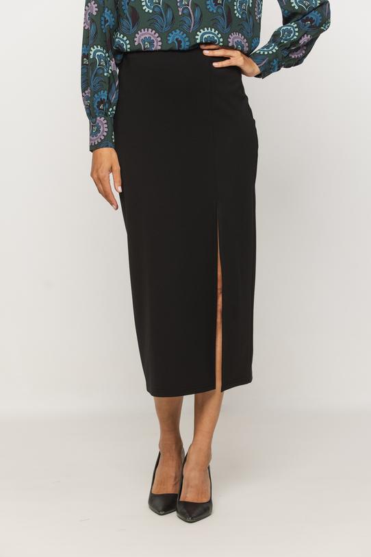 Czarna ołówkowa spódnica z rozporkiem z przodu - 2