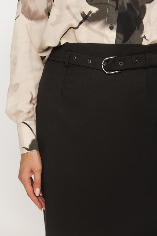 Czarna prosta spódnica z paskiem i bocznym rozcięciem - 4