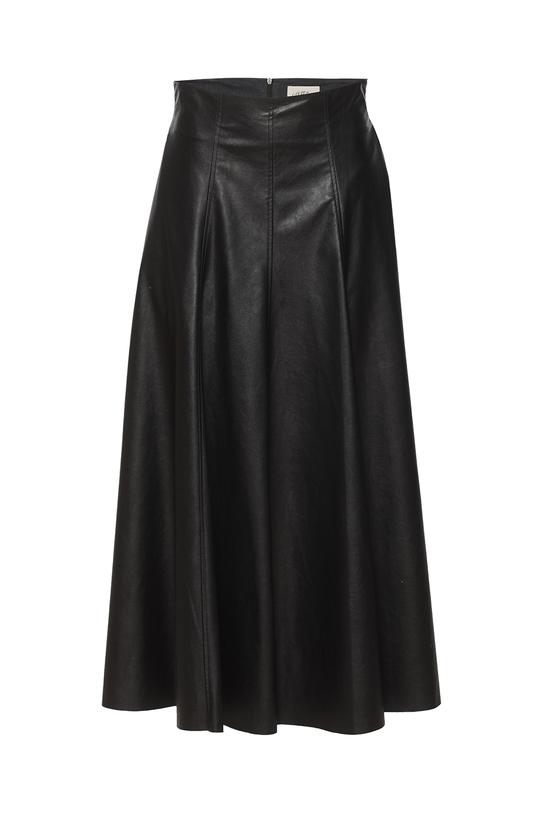 Czarna rozkloszowana spódnica z ekoskóry - 1