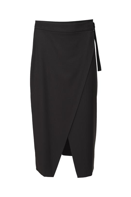 Czarna spódnica za kolano o kopertowym fasonie - 1