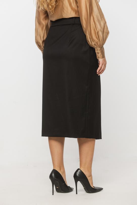 Czarna spódnica za kolano z eleganckim zakładanym przodem - 3
