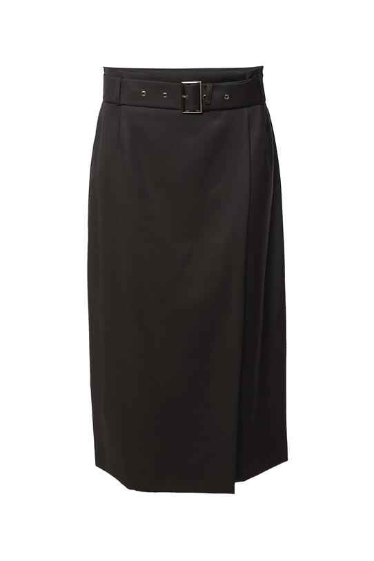Czarna spódnica za kolano z eleganckim zakładanym przodem - 1