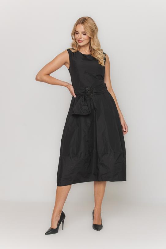 Wizualizacja Czarna sukienka bombka z tafty o długości midi