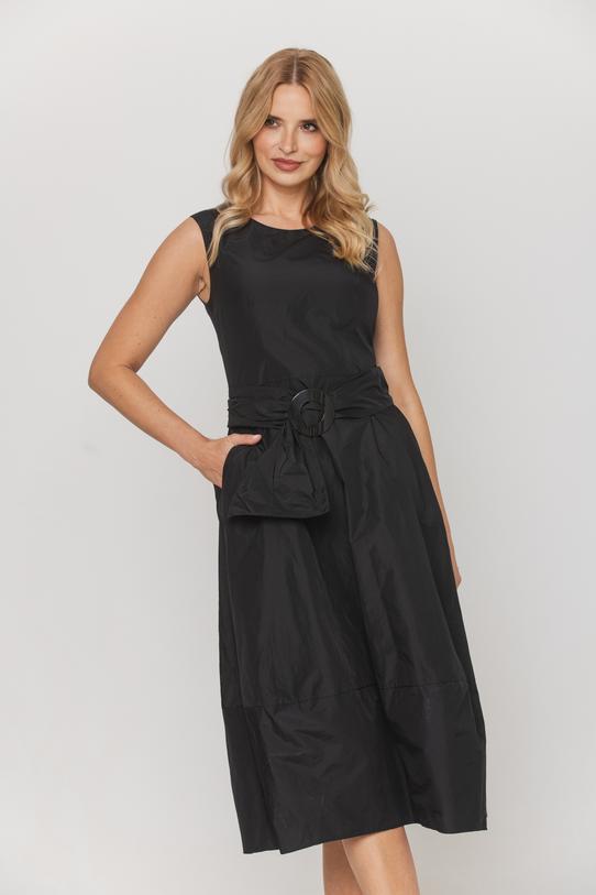 Czarna sukienka bombka z tafty o długości midi - 2