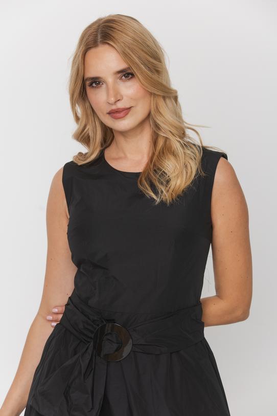 Czarna sukienka bombka z tafty o długości midi - 4