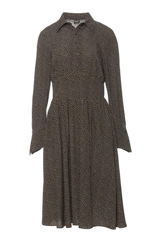 Czarna sukienka wiskozowa w kropeczki z ozdobnym mankietem - 1