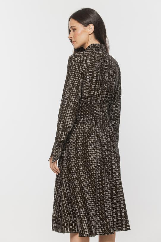 Czarna sukienka wiskozowa w kropeczki z ozdobnym mankietem - 3