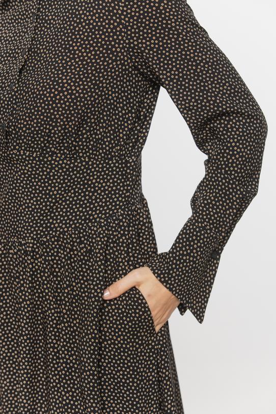 Czarna sukienka wiskozowa w kropeczki z ozdobnym mankietem - 5