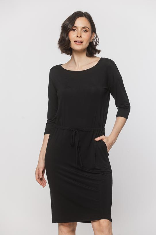 Czarna sukienka z gumką w talii - 2