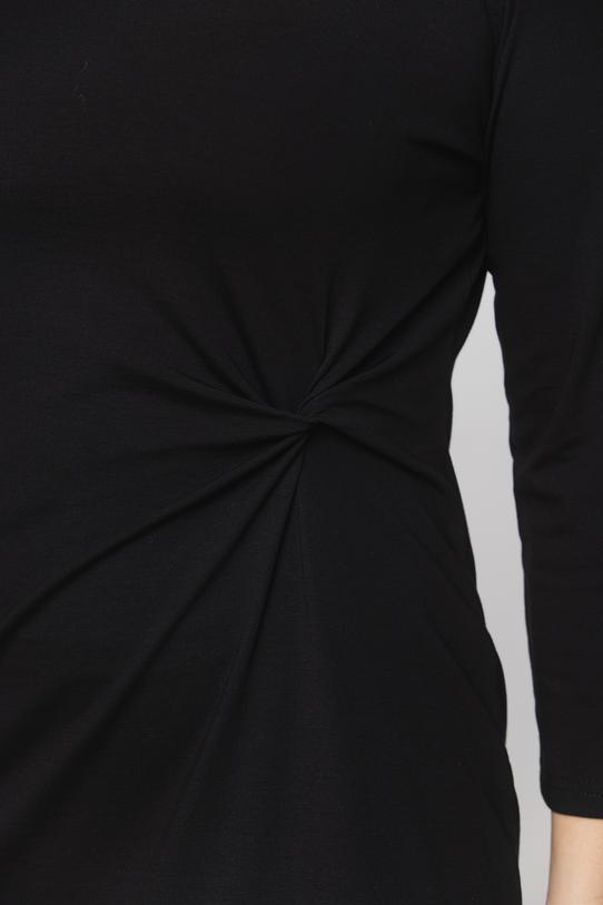Czarna sukienka z miękkiej dzianiny i modelującym supłem - 5