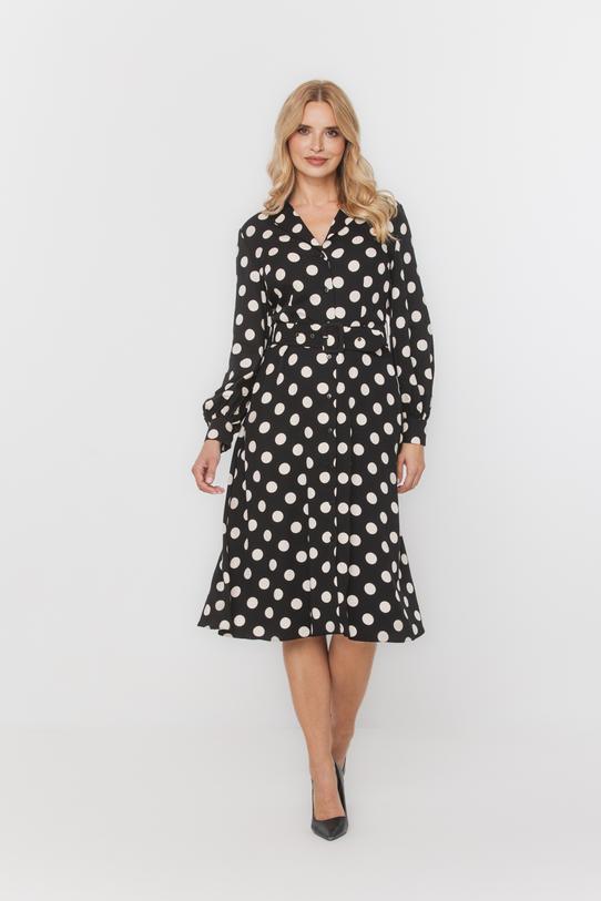 Wizualizacja Czarna szmizjerka w grochy z bufiastym rękawem