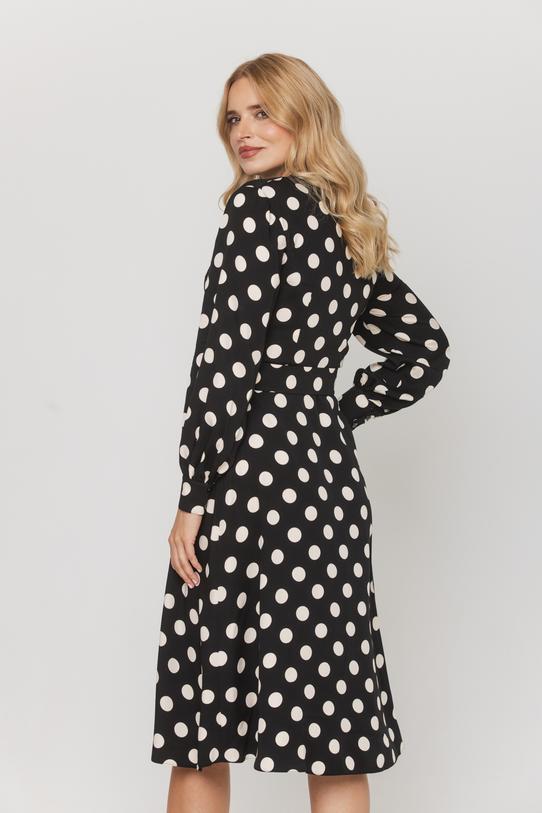 Czarna szmizjerka w grochy z bufiastym rękawem - 3