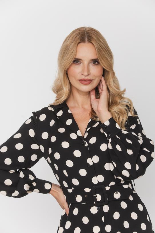 Czarna szmizjerka w grochy z bufiastym rękawem - 4