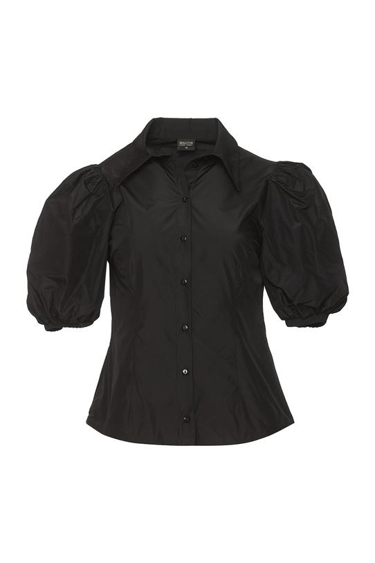 Czarna taftowa koszula z bufiastymi rękawkami - 1