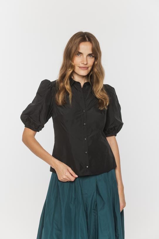 Czarna taftowa koszula z bufiastymi rękawkami - 4