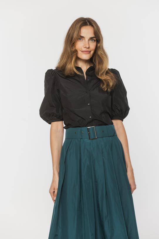 Czarna taftowa koszula z bufiastymi rękawkami - 2