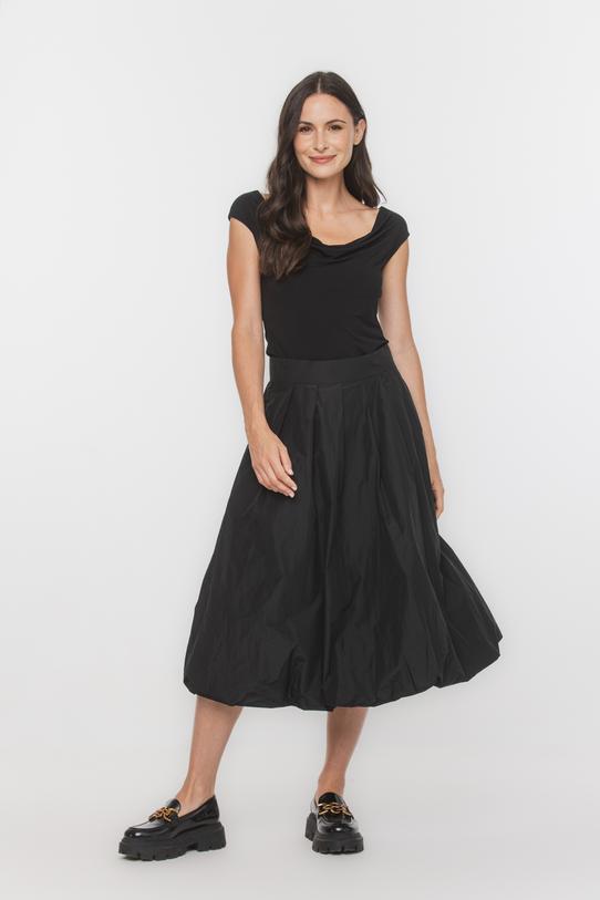 Wizualizacja Czarna taftowa spódnica bombka z zakładami i kieszeniami