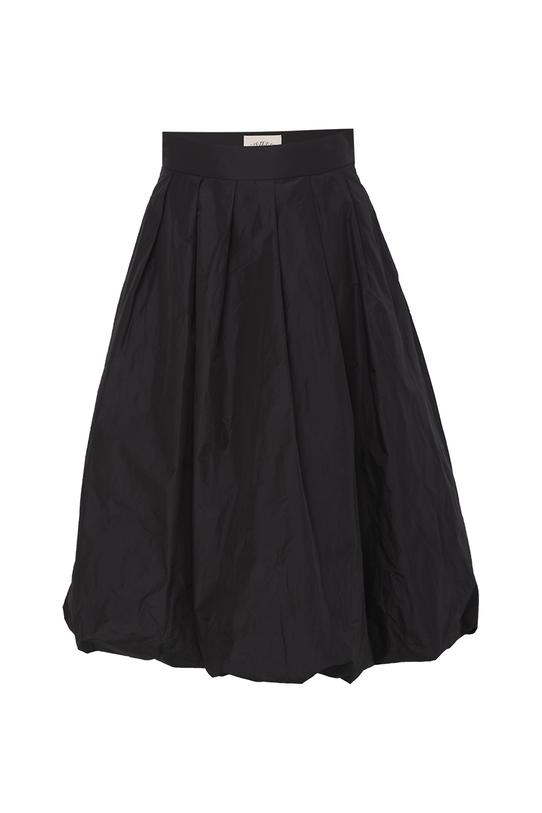 Czarna taftowa spódnica bombka z zakładami i kieszeniami - 1