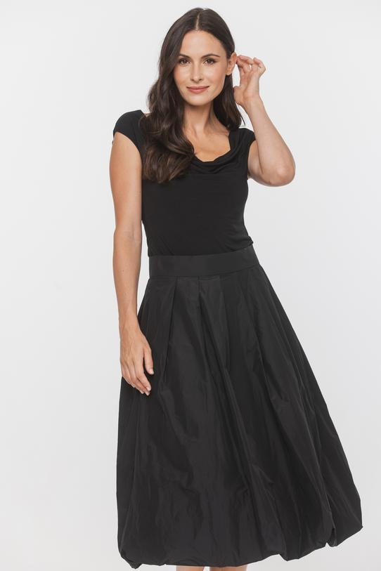Czarna taftowa spódnica bombka z zakładami i kieszeniami - 2