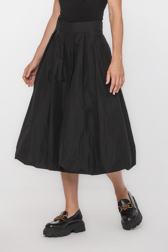 Czarna taftowa spódnica bombka z zakładami i kieszeniami - 3