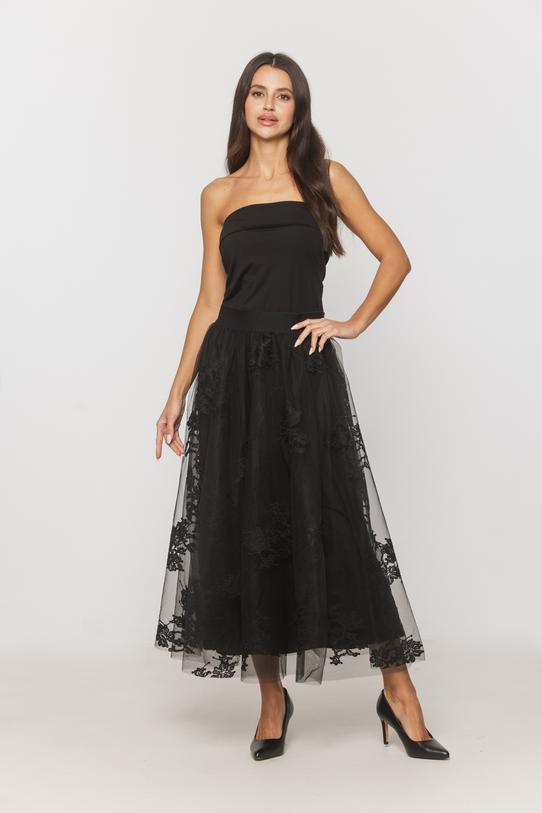 A black tulle skirt with a delicate floral pattern - 1