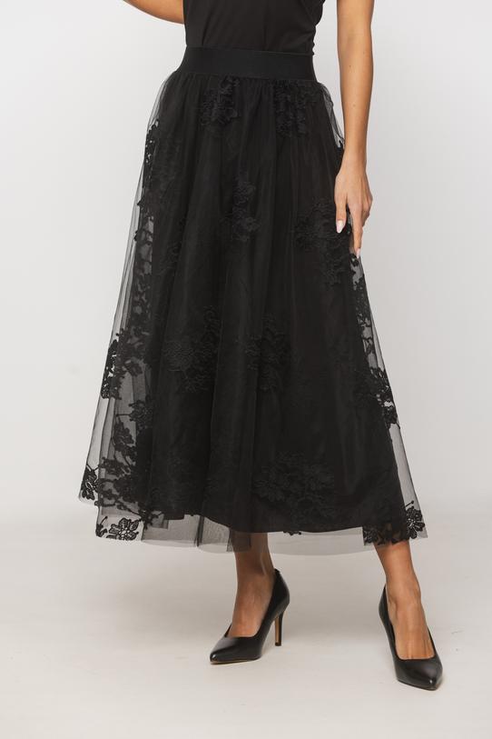 A black tulle skirt with a delicate floral pattern - 2