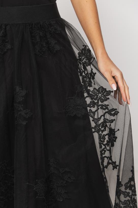 A black tulle skirt with a delicate floral pattern - 4