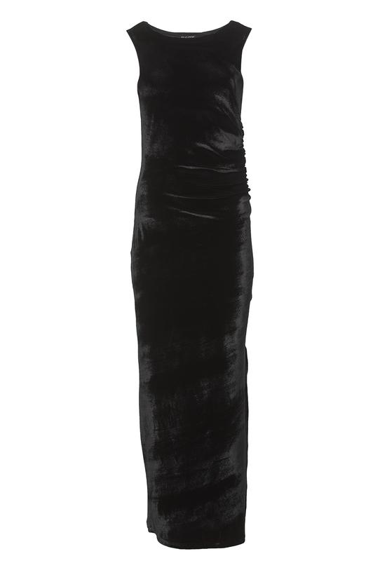 Czarna welurowa sukienka z drapowaniem i rozcięciem - 1