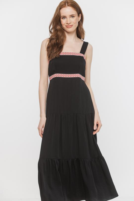 Czarna wiskozowa sukienka midi na ramiączkach - 2