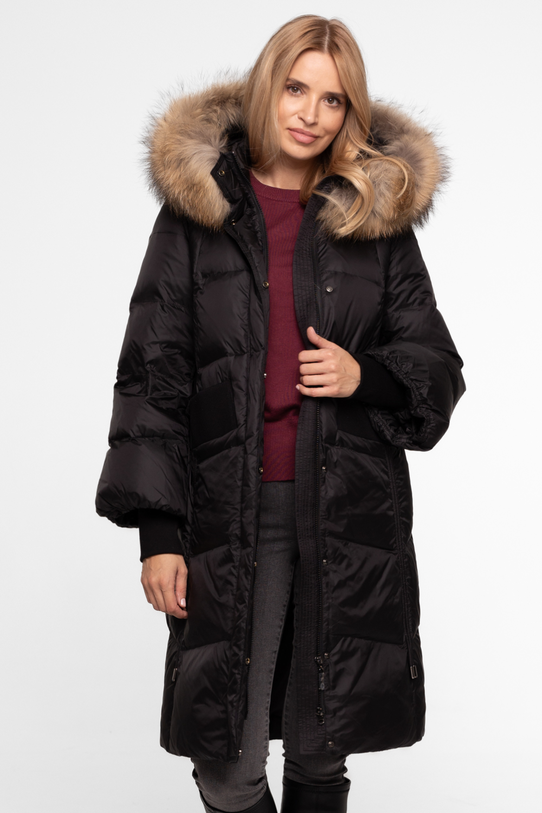 Czarna zimowa kurtka z połyskującej tkaniny - 1