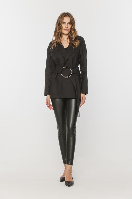 Wizualizacja Czarne długie leginsy z elastycznej eko skóry