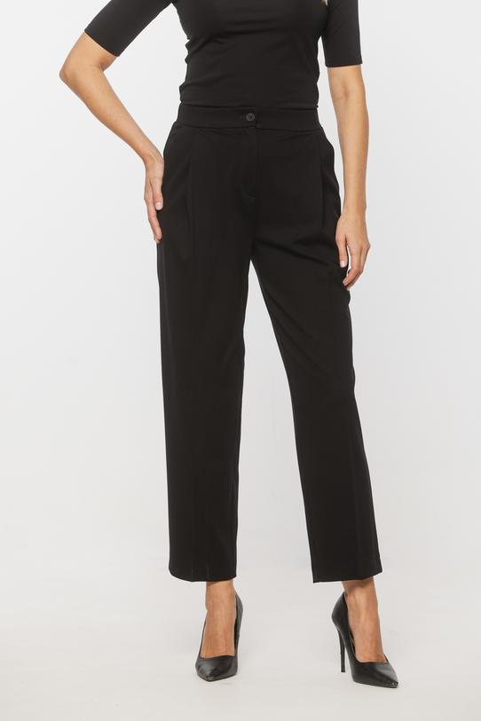 Czarne dzianinowe spodnie w kant z gumką w pasie - 2