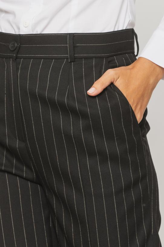 Czarne spodnie w subtelny pionowy prążek - 4